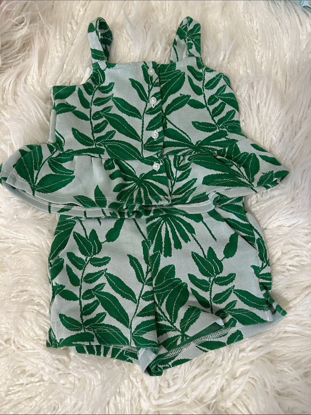 Janie and Jack Green Leaf-Print Peplum Tank & Shorts Set